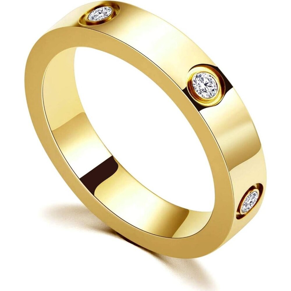 Women's 18K Gold Plated Friendship Stainless Steel Wedding Band Gift Jewelry
